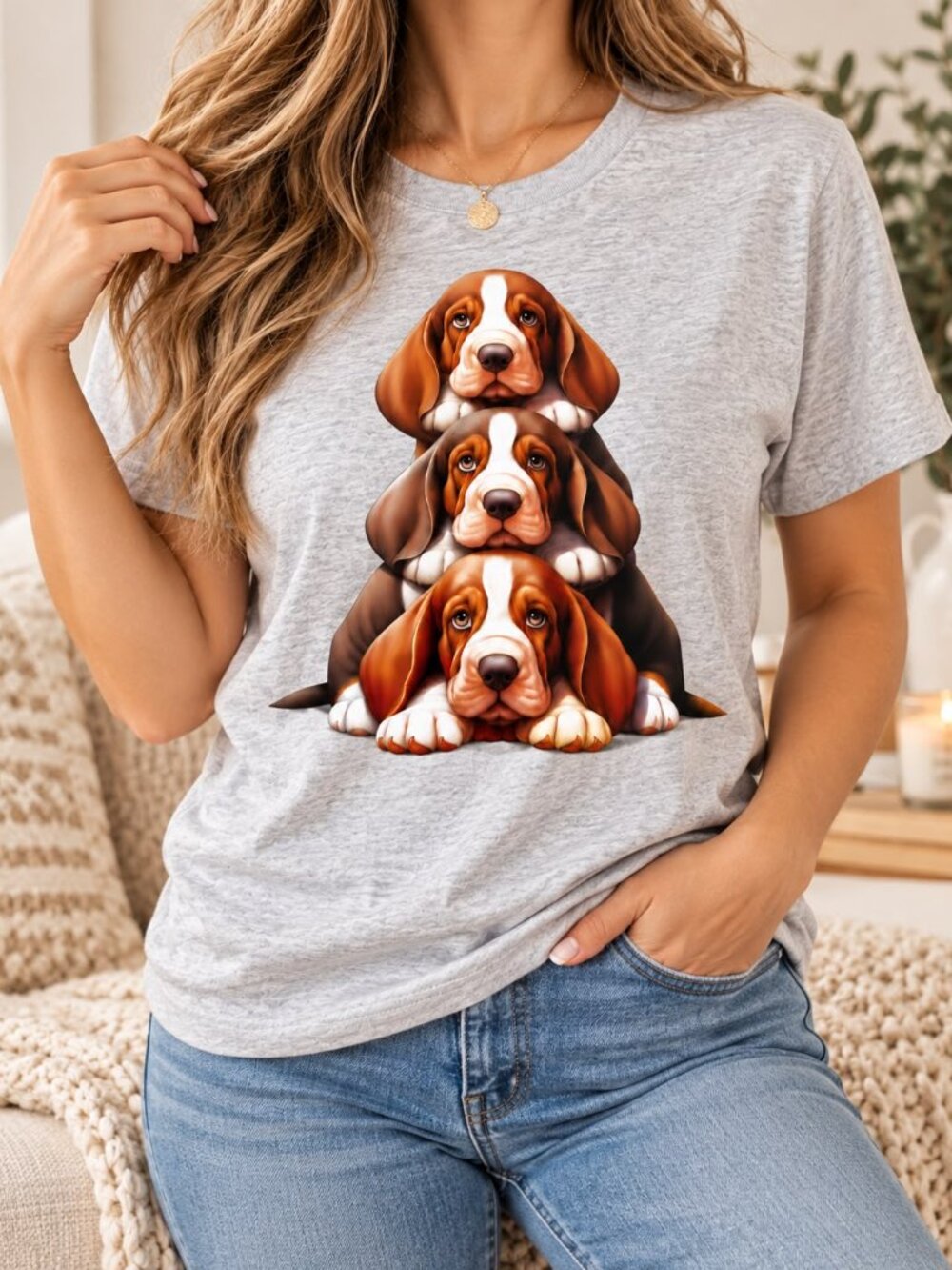 Women’s Ash Puppy Dog Graphic T-Shirt Cute Pet Lover Tee